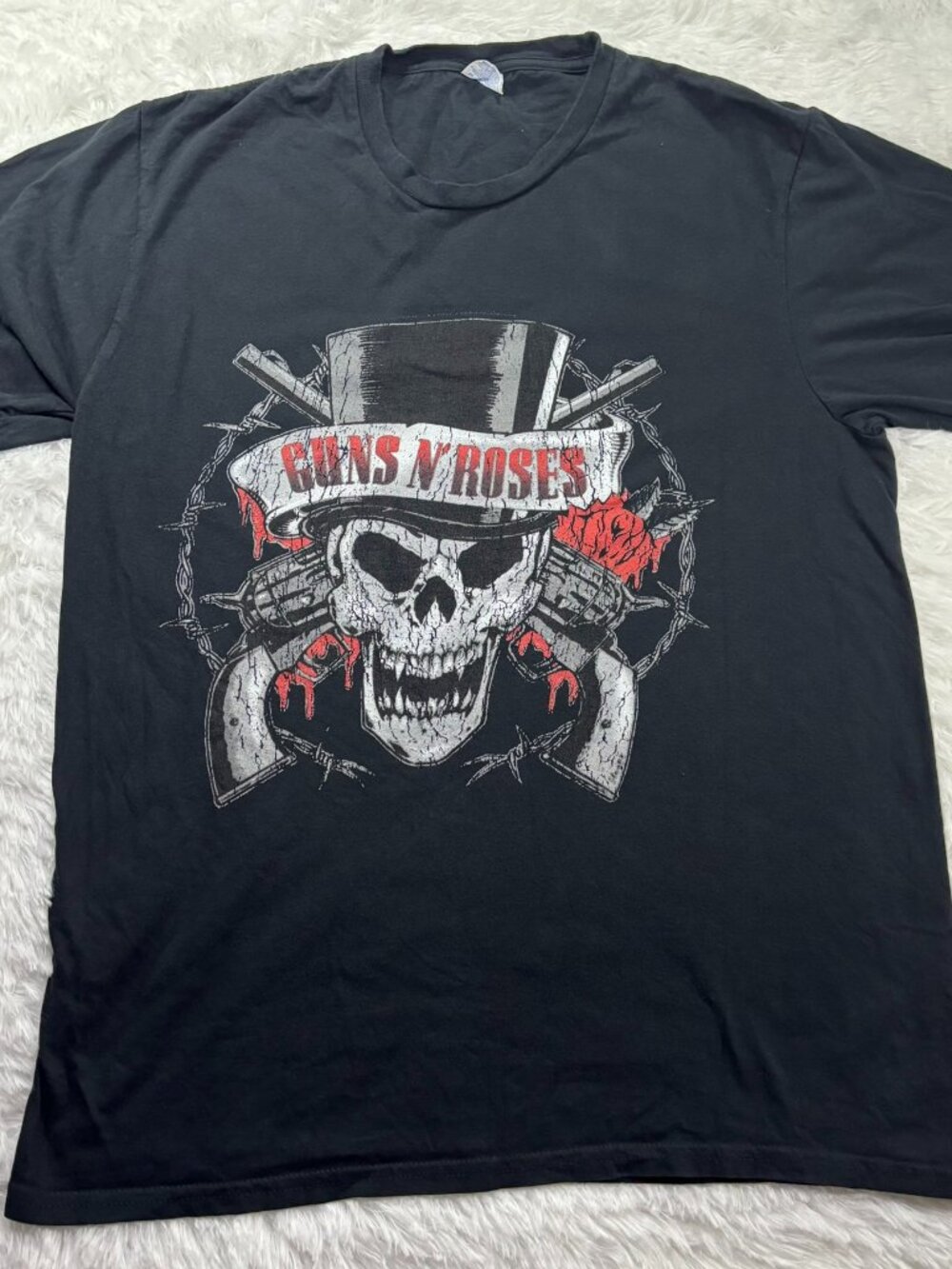Guns N Roses Graphic Tee Black Top Hat Skull Band T-Shirt Port & Company Large